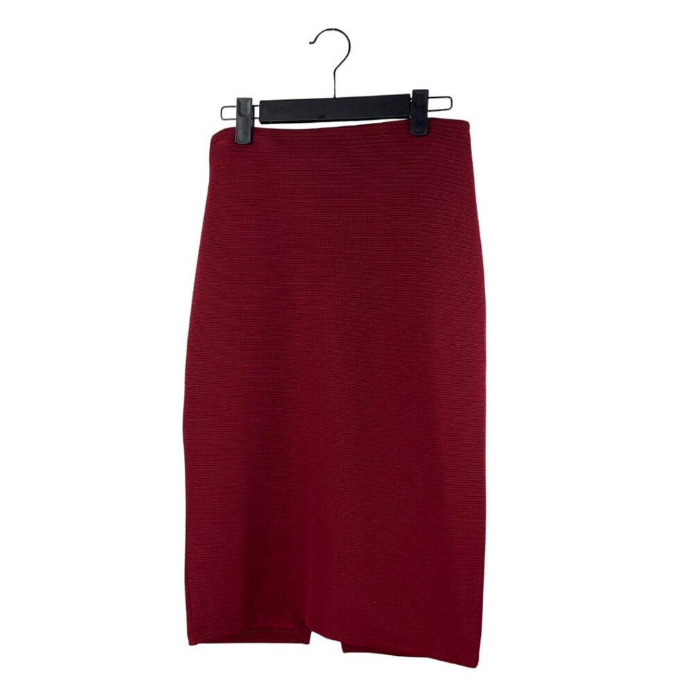 Brick Red Ribbed Pencil Skirt